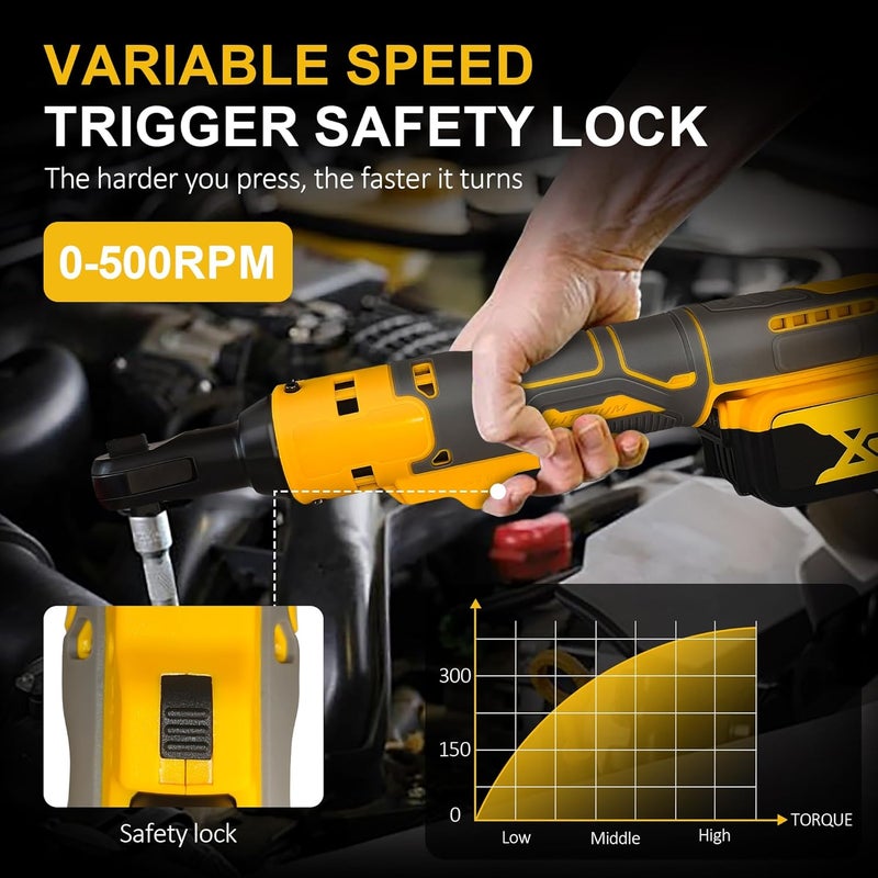 RAYLEEY Cordless Ratchet Wrench for Dewalt 20V Battery, 3/8" Electric Ratchet Set 45 Ft-lbs (60 N.m), Variable Speed control, 580RPM Power, 8 Sockets (9/10/11/12/13/14/15/17mm) - No Battery - Image 3